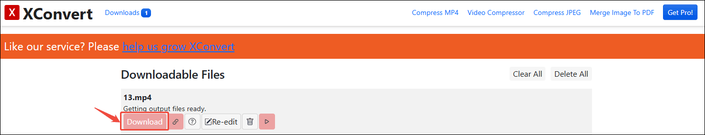 Click the Download button in XConvert to save the compressed video