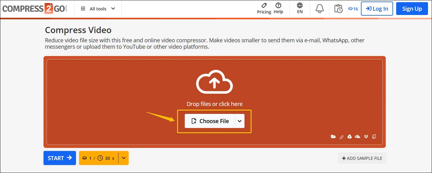 Click the Choose File option in Online File Compressor to upload the target video