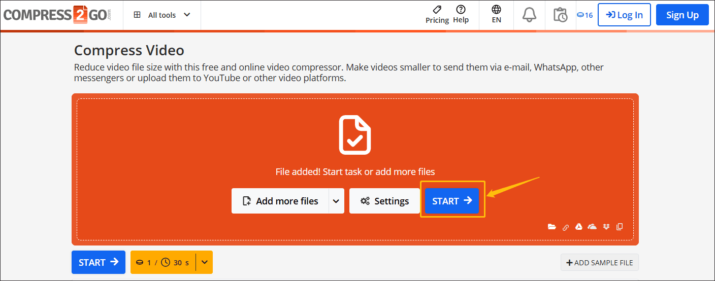 Click the START option in Online File Compressor to start the compression
