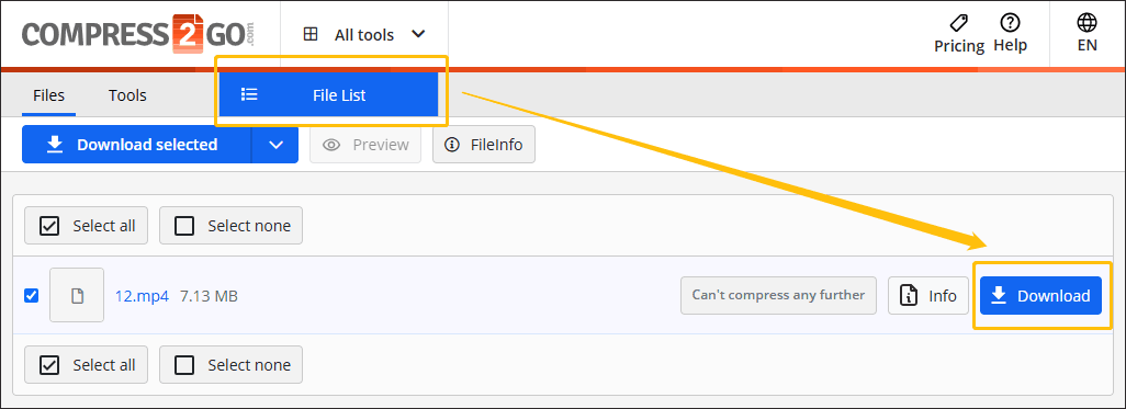 Click the Download button in Online File Compressor to save the compressed video