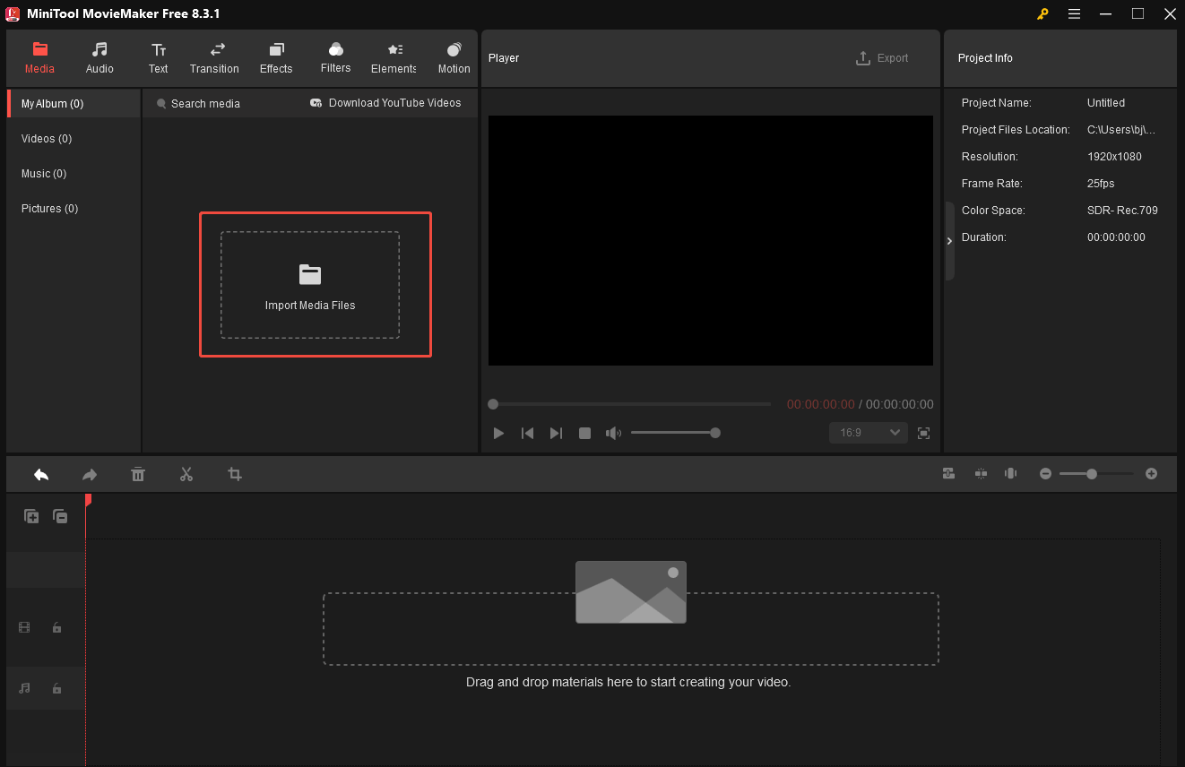 Click the Import Media Files region in MiniTool MovieMaker to import your target video
