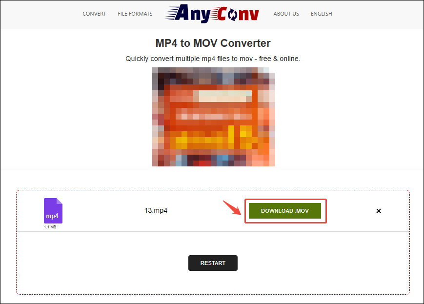 Click the DOWNLOAD .MOV button in AnyConv to save the converted video