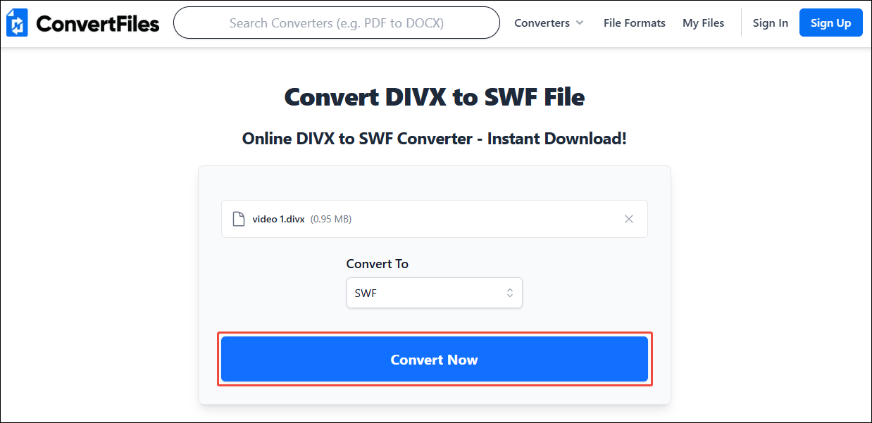 Click the Convert Now button in ConvertFiles to launch the conversion