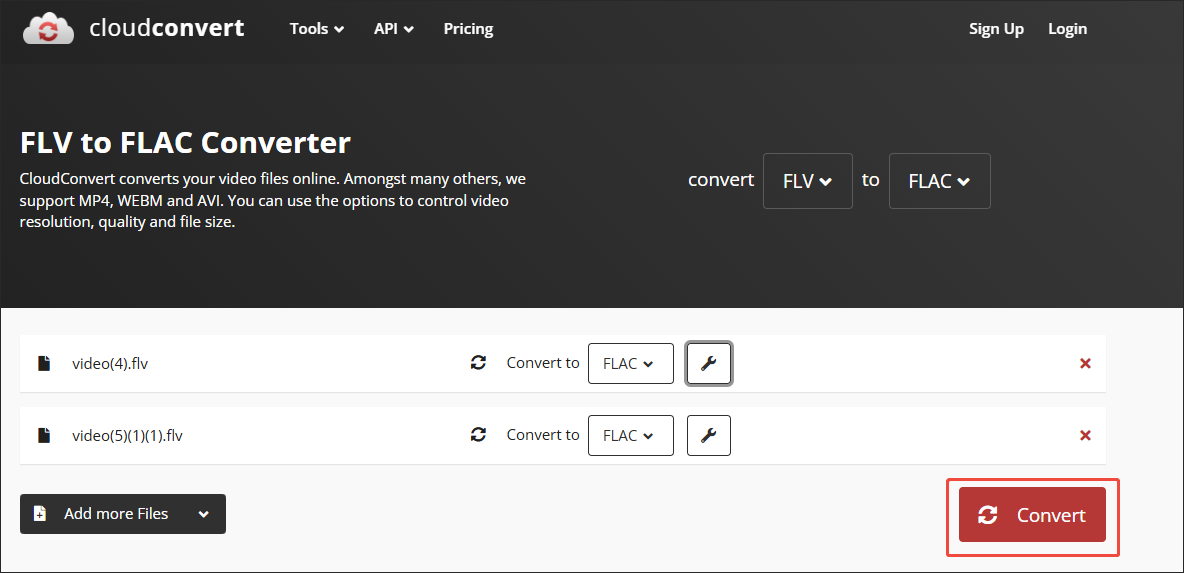 Click on the Convert button in CloudConvert to start the conversion process