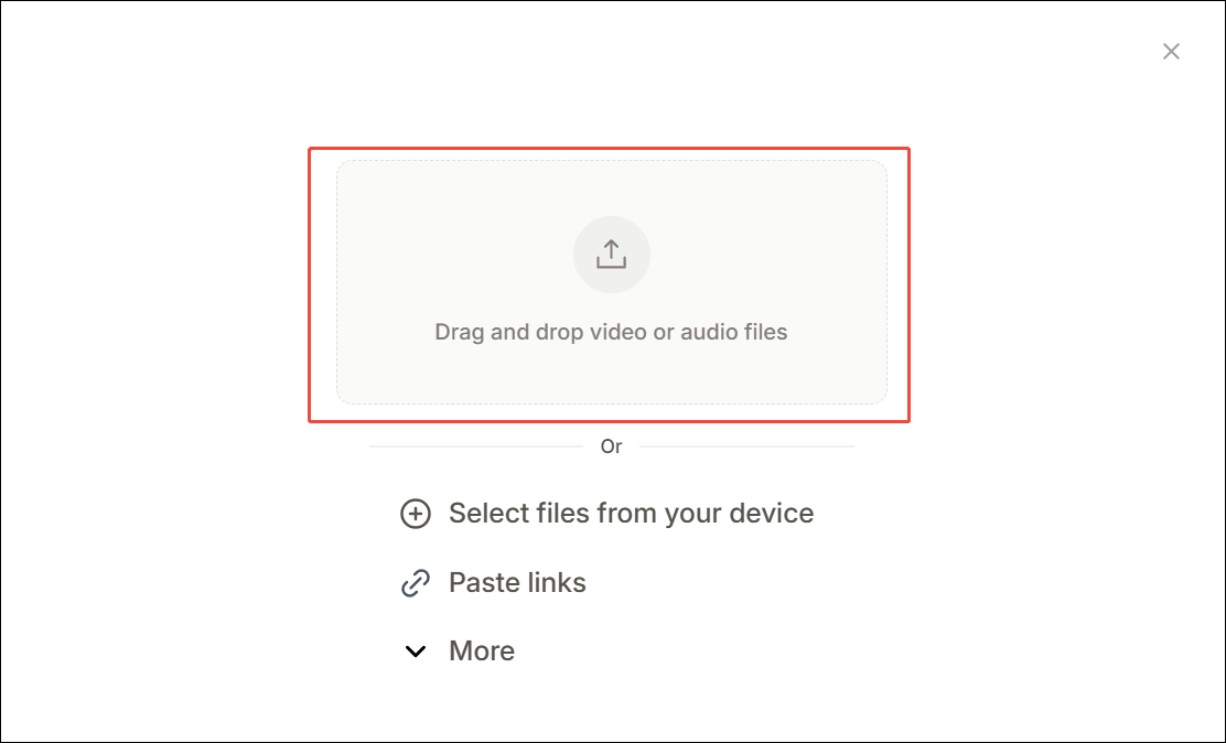 Click the Drag and drop video or audio files area in HappyScribe to upload the interview video