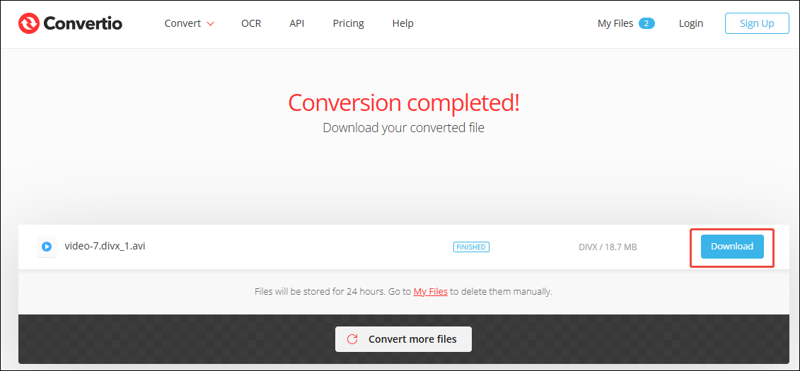 Click the Download button in Convertio to save the converted file