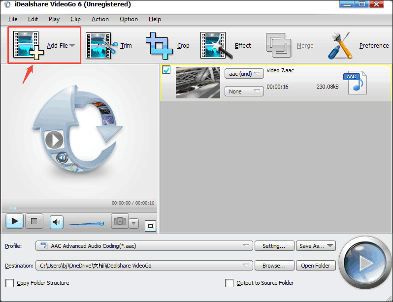 Click the Add File option in iDealshare VideoGo to import your F4V video