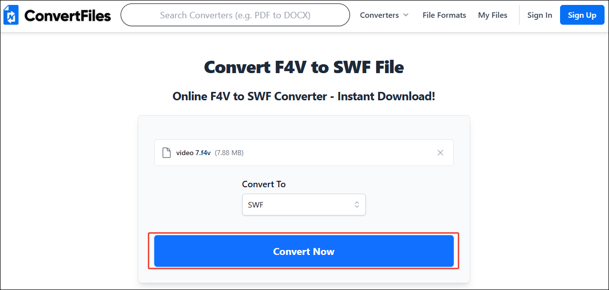 Click the Convert Now button in ConvertFiles to begin the conversion