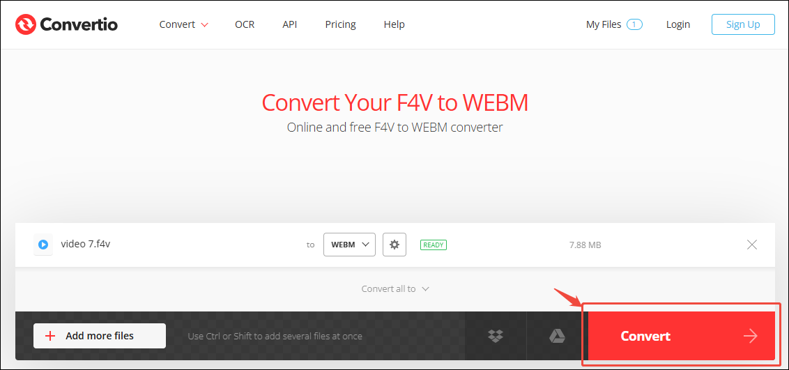 Click the Convert button in Convertio to begin the conversion process