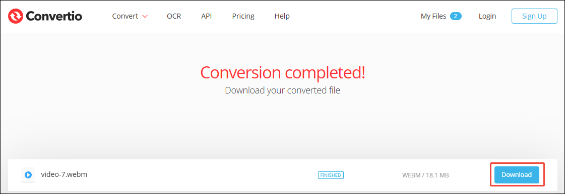 Click the Download button in Convertio to archive the converted file