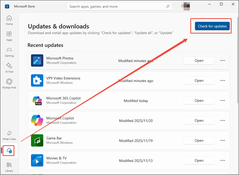 Microsoft Store interface shows how to check for updates of Game Bar.