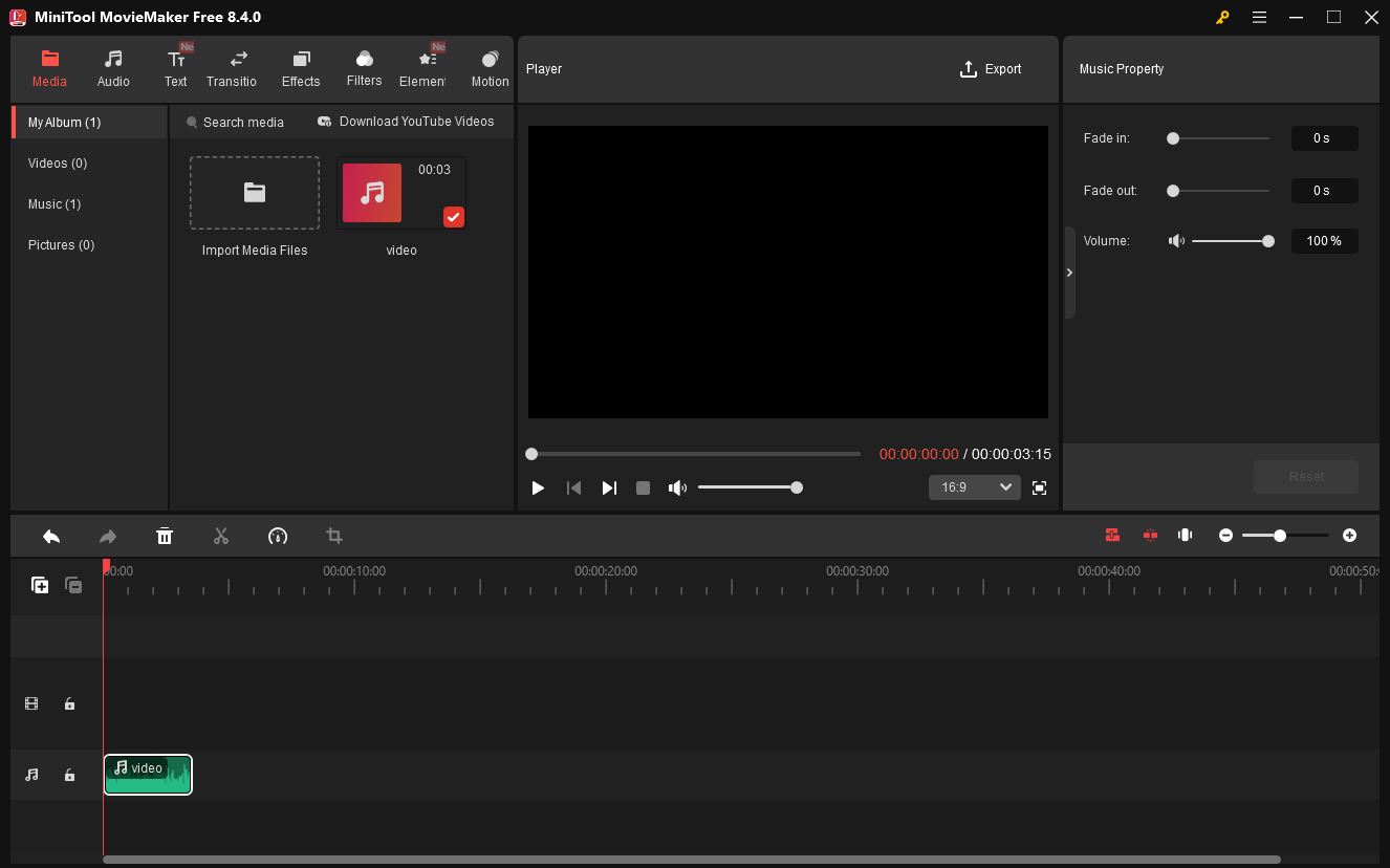 The user interface of MiniTool MovieMaker