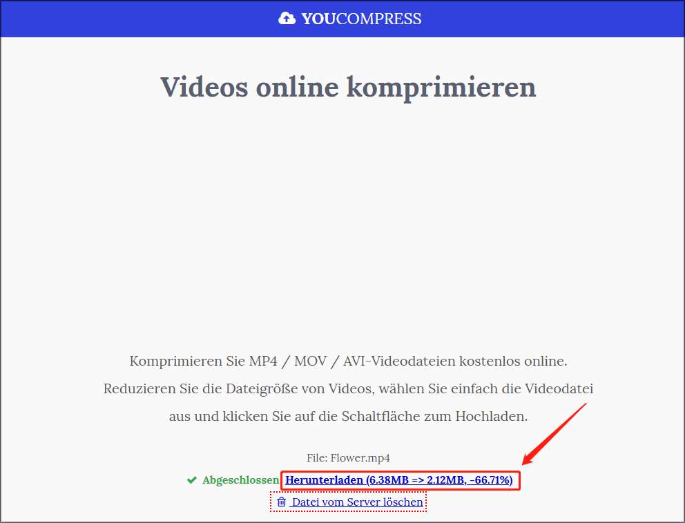 komprimiertes Video über den Download-Link lokal speichern