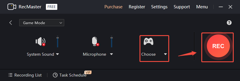 Click on Choose to detect Terraria gameplay, then click on REC to start the recording process in RecMaster