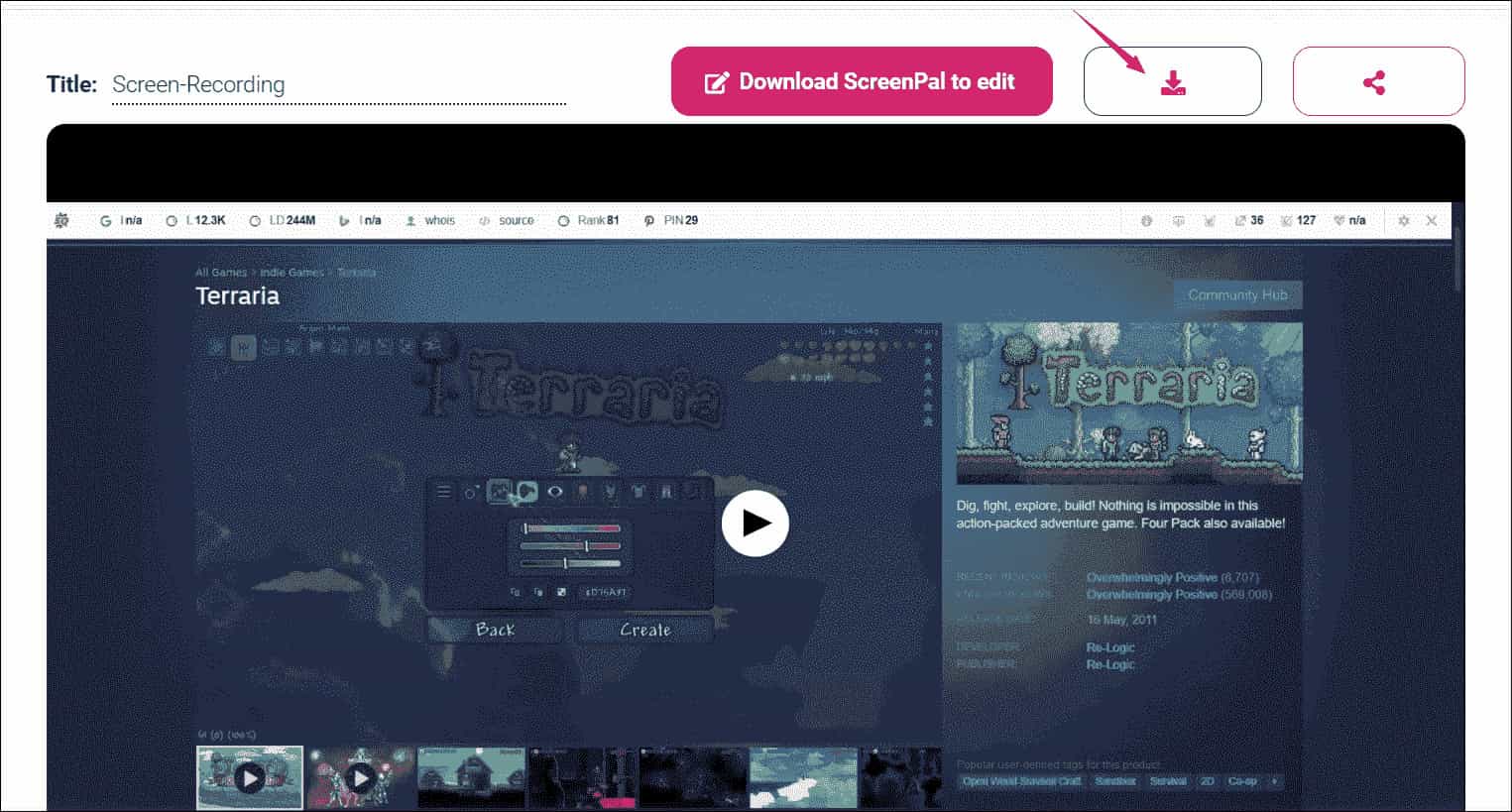 Click on the Download button to save the recorded videos of Terraria in Online Screen Recorder