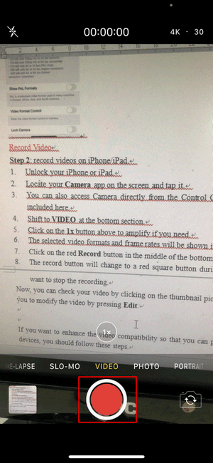 iPhoneで動画撮影中を示す赤い録画アイコン