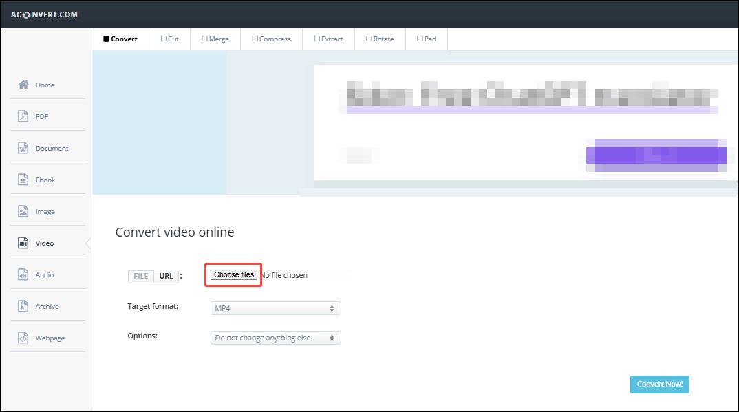 Click the Choose files option in AConvert to upload your M2TS video