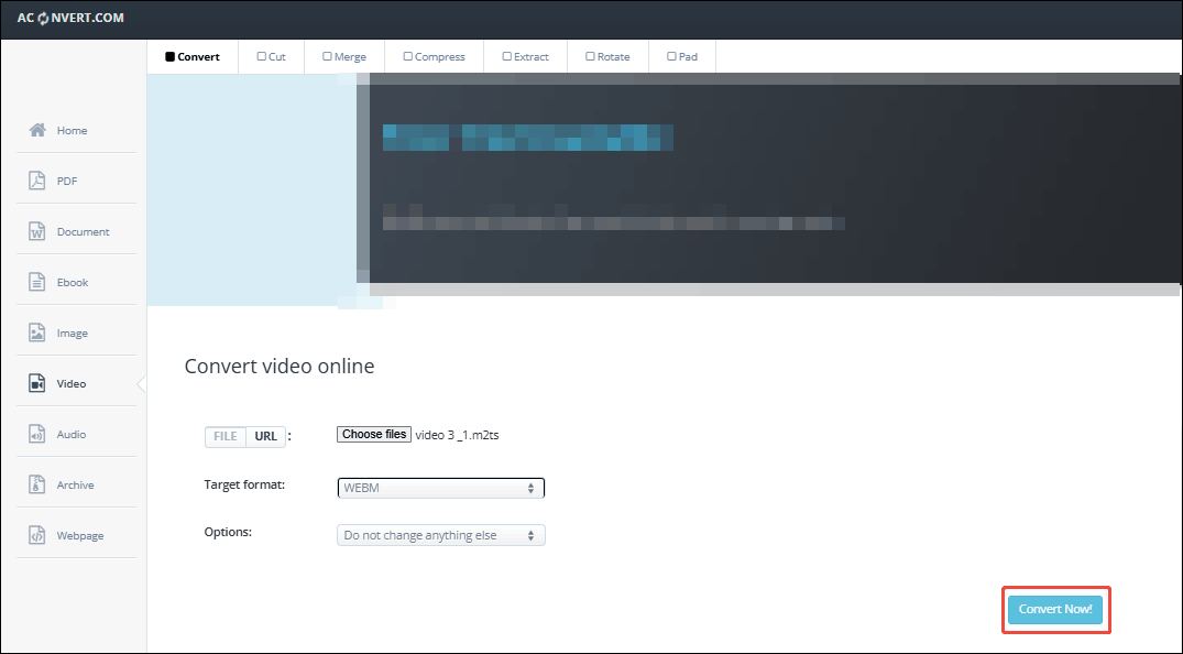 Click the Convert Now button in AConvert to begin the conversion