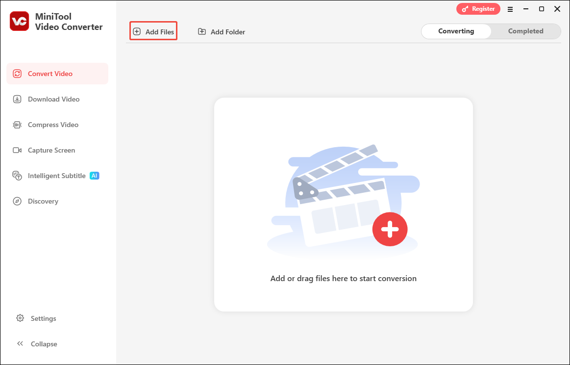 Click on the Add Files option in MiniTool Video Converter to import the M4R audio