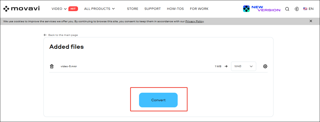 Click the Convert button in Movavi Video Converter to start converting