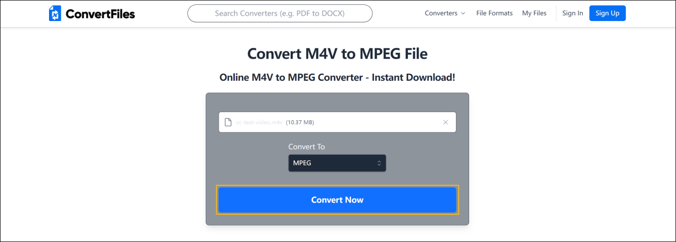 Convert Files interface with the Convert Now button highlighted.