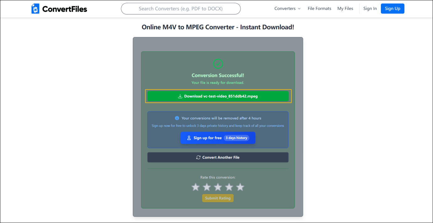 Convert Files interface with the Download button highlighted.