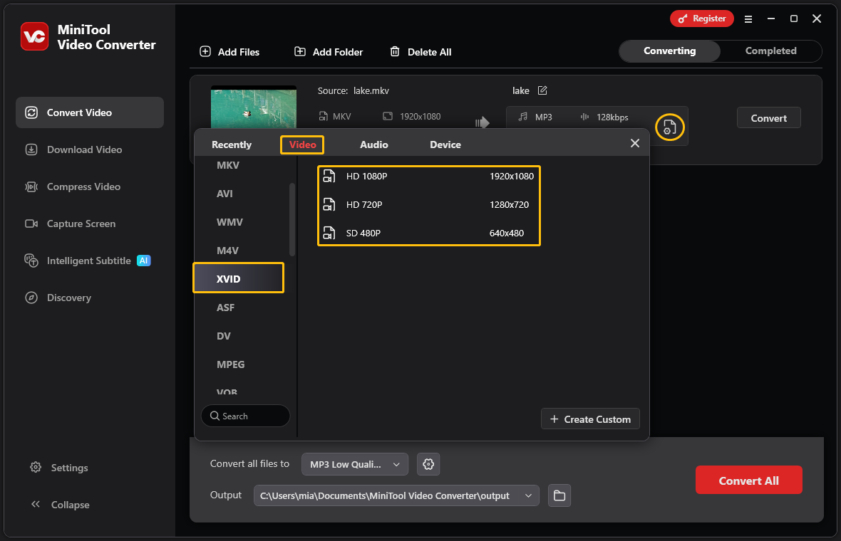 DivX im geöffneten Fenster als Ausgabeformat festlegen