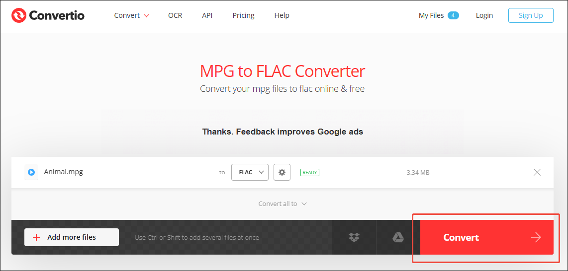 Click on Convert in Convertio to begin the conversion process