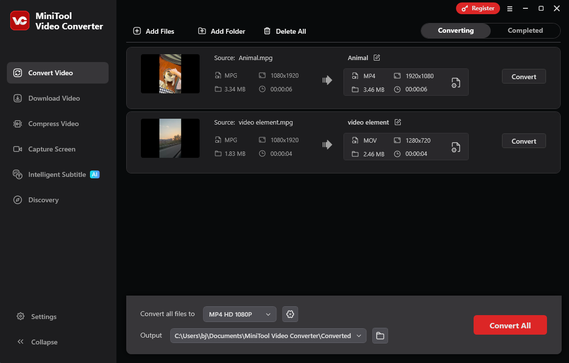 The user interface of MiniTool Video Converter