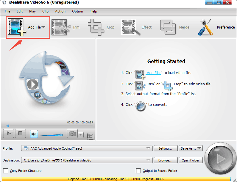 Click the Add File option in iDealshare VideoGo to upload your Opus audio