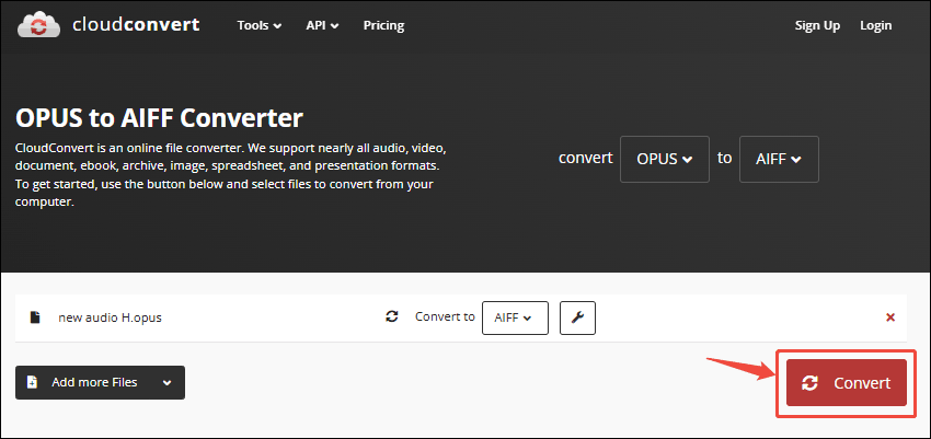 Click the Convert button in CloudConvert to start the conversion