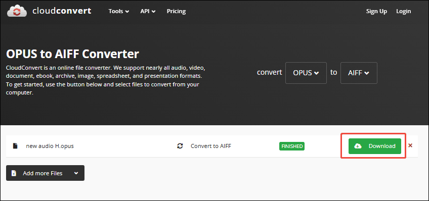 Click the Download button in CloudConvert to store the converted file