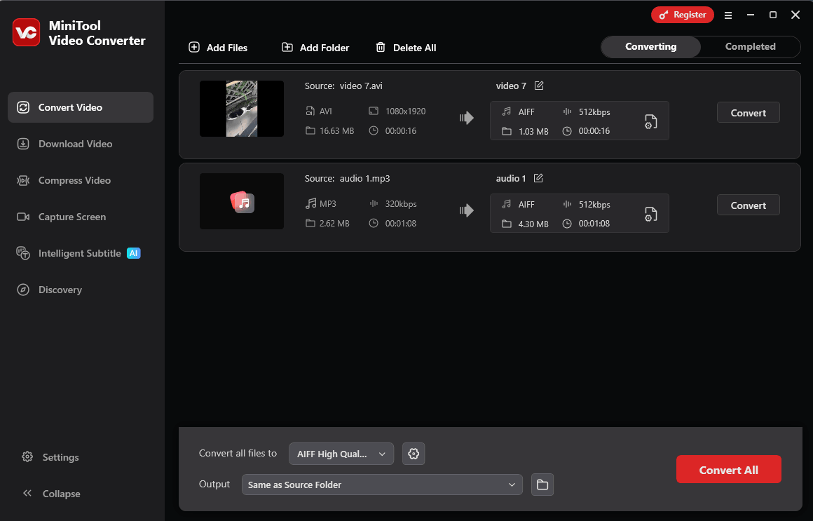 The interface of MiniTool Video Converter