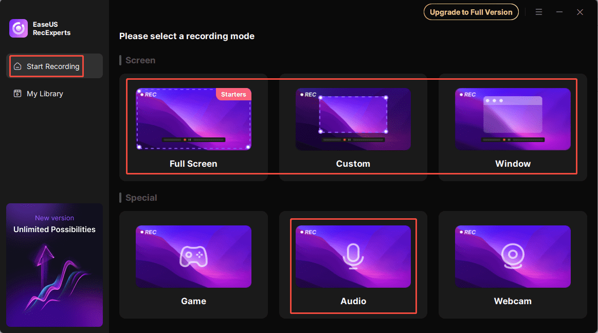 Click on Start Recording, then set the recording area and audio settings in EaseUS RecExperts