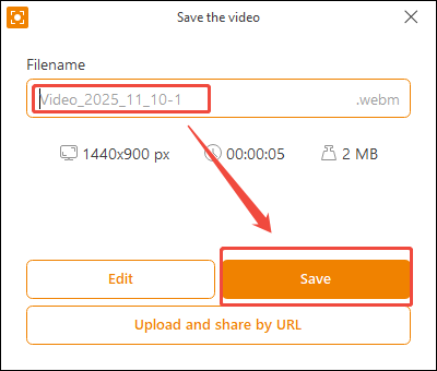 Customize the name of the recorded video and click on Save to output it in Icecream Screen Recorder
