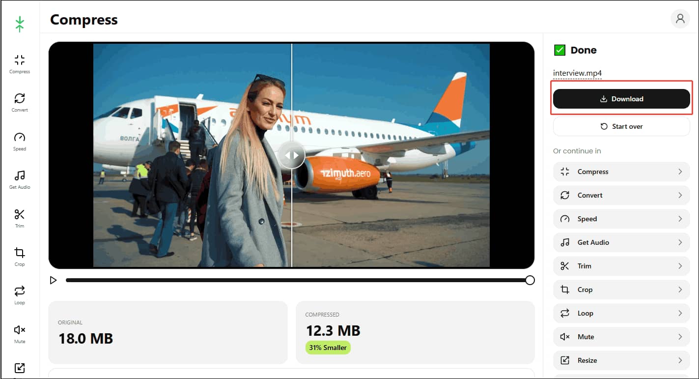 Click the Download button in Rotato to save the compressed video