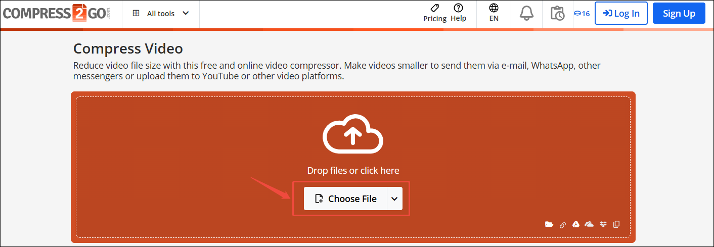 Click the Choose File option in Online File Compressor to upload the target video