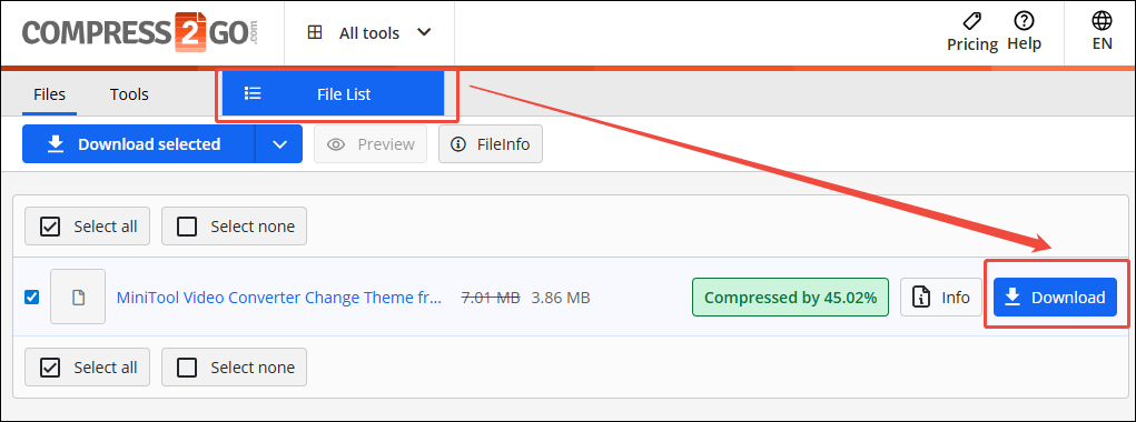 Click the Download button in Online File Compressor to save the compressed video