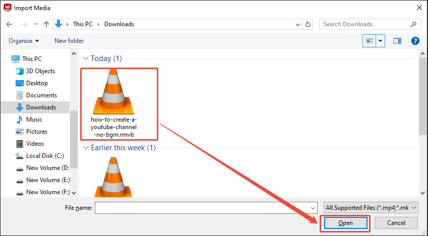Import the RMVB file in the Open Media window of MiniTool Video Converter