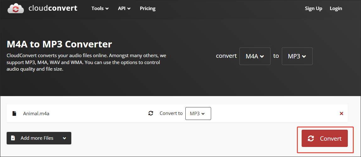 Click on the Convert button in CloudConvert to start the conversion process