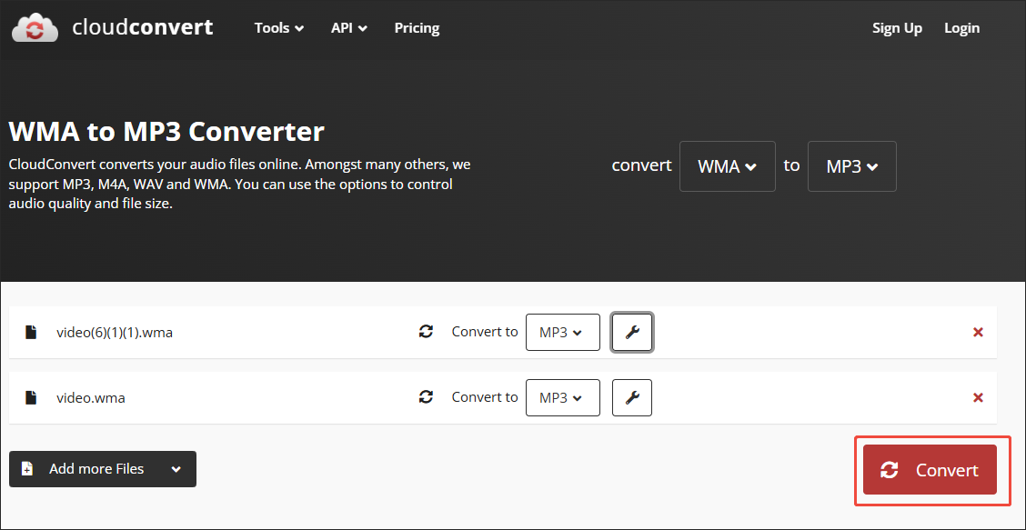 Click on the Convert button in CloudConvert to begin the conversion process
