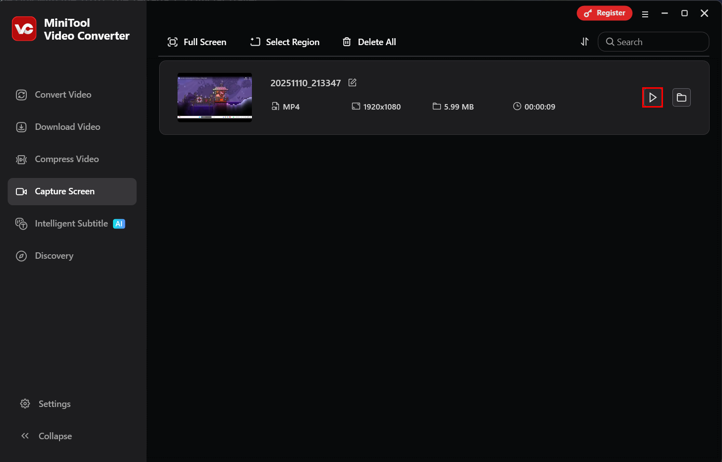 Klicken auf das Wiedergabesymbol in MiniTool Video Converter.