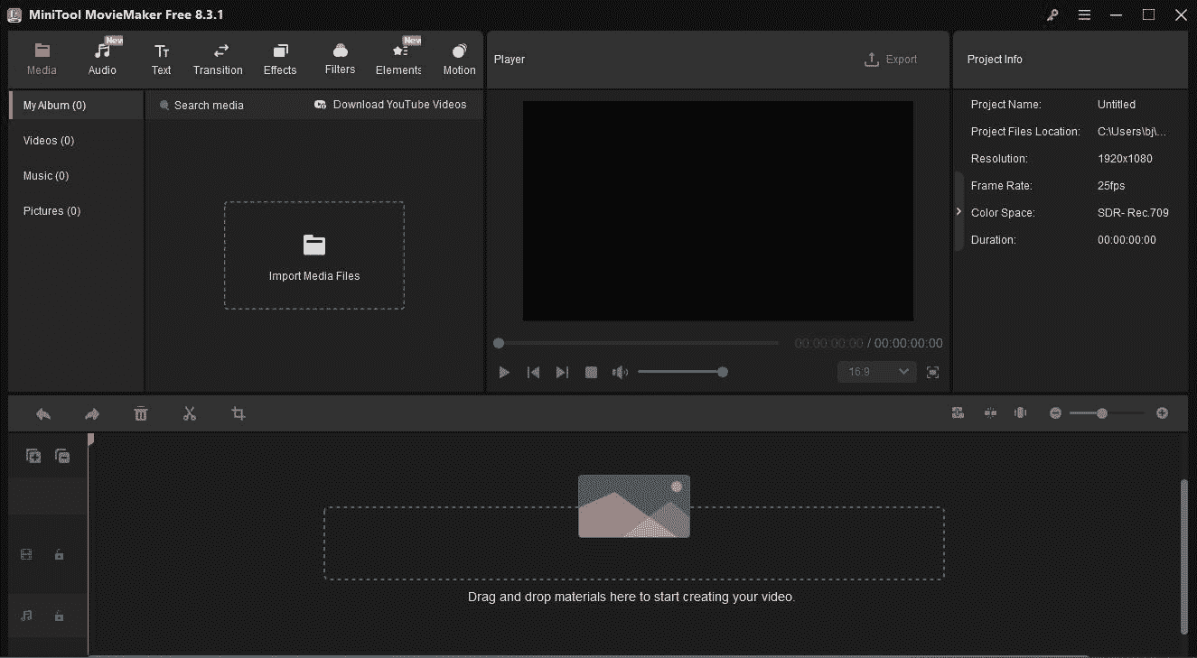 Screenshot von MiniTool MovieMaker-Startseite.