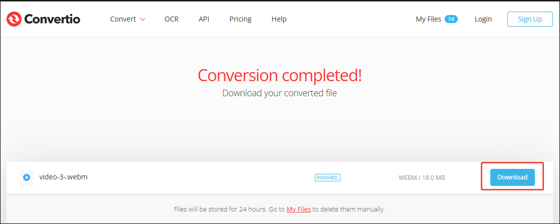 Click the Download button in Convertio to store the converted file