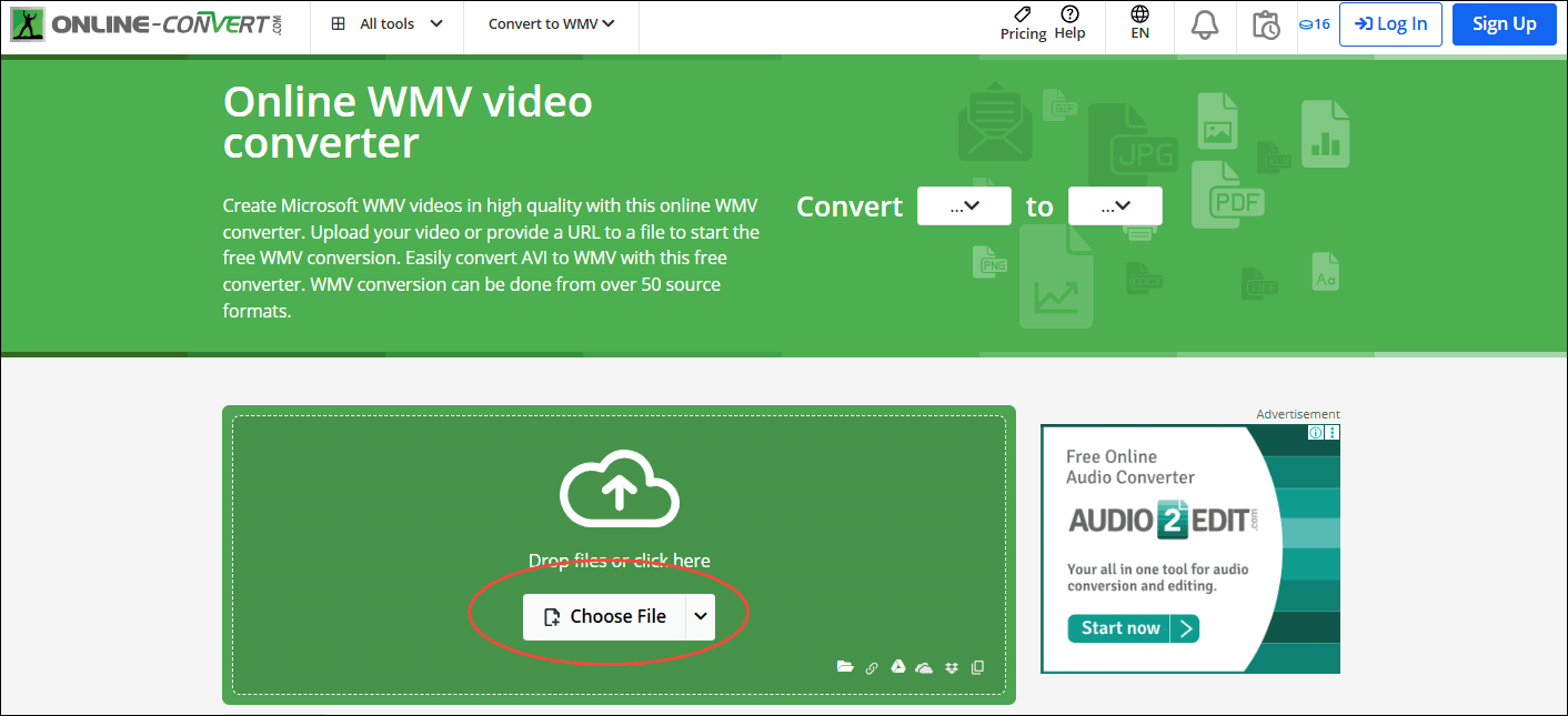 Click the Choose File option in Online-Convert to upload your TRP video