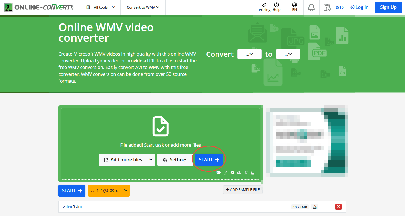 Click the START button in Online-Convert to begin the conversion