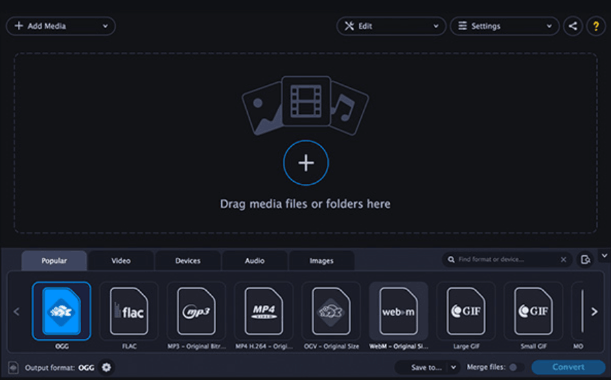 The interface of Movavi Video Converter