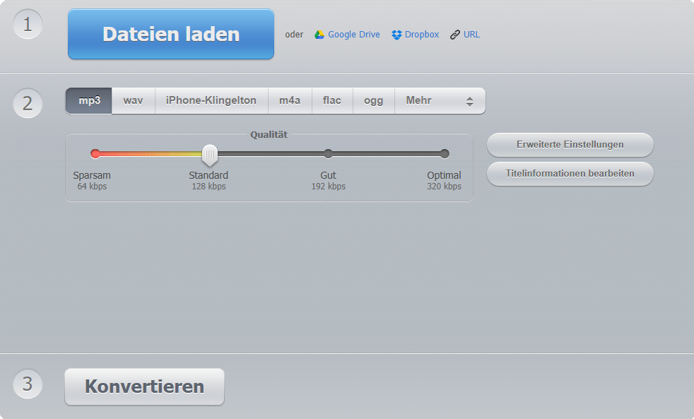 Oberfläche von Online Audio Converter