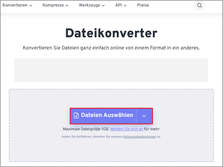Markierung der Schaltfläche Dateien auswählen bei FreeConvert.