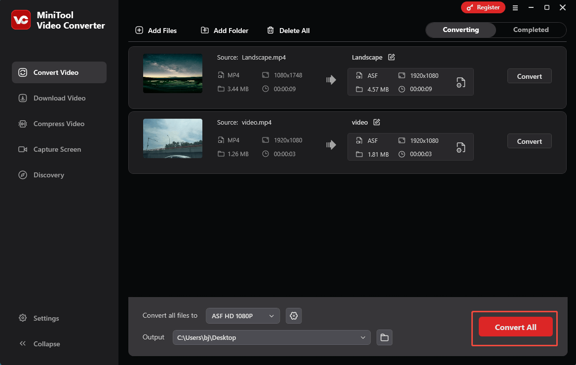 Ein Screenshot zum Start der Konvertierung mit der Schaltfläche Alle konvertieren in MiniTool Video Converter.